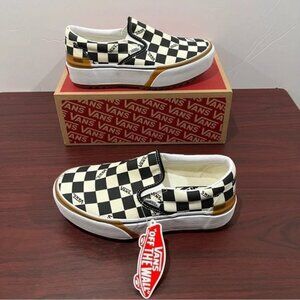 Vans checkerboard stacked platform slip on